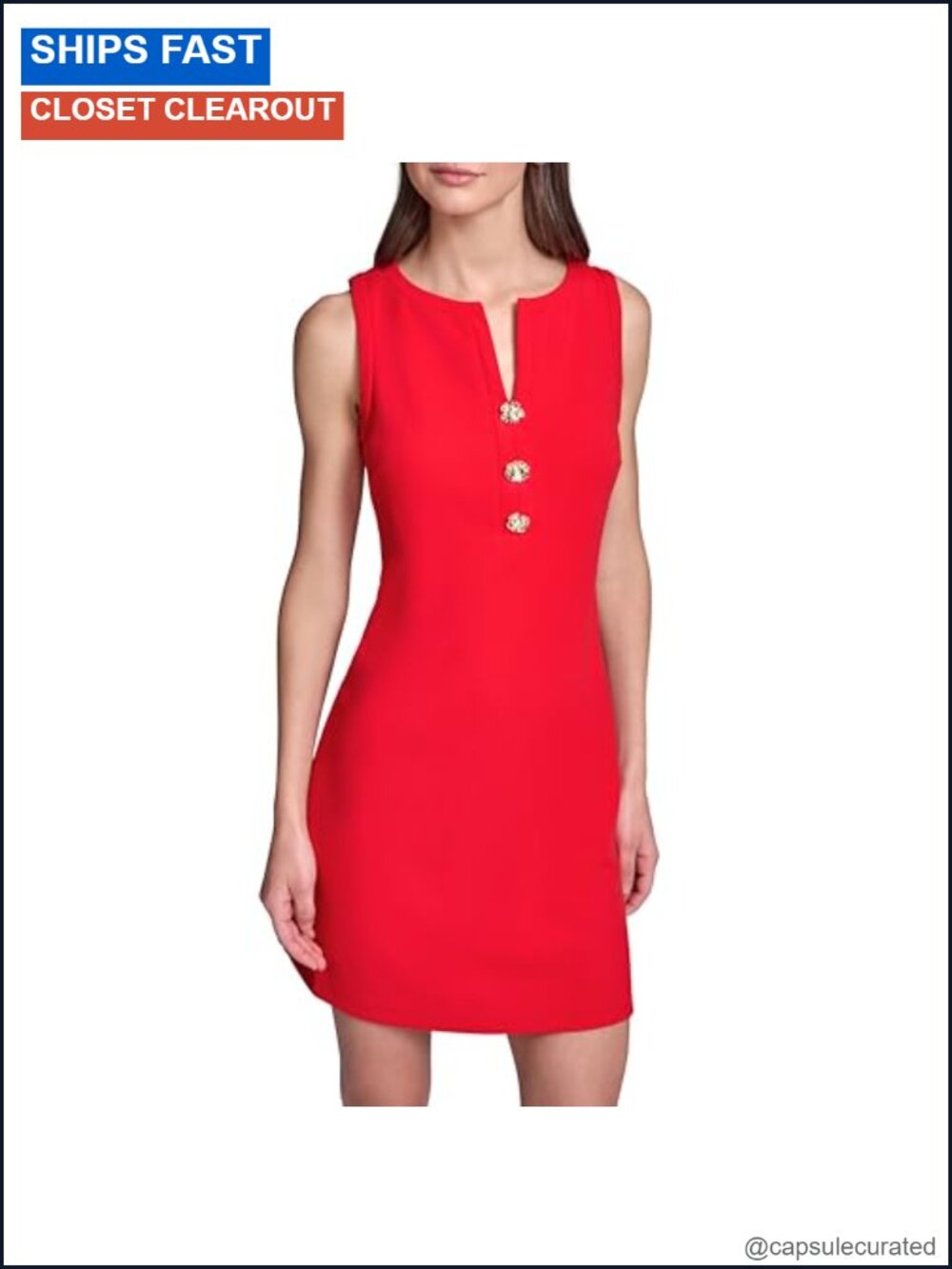 Karl Lagerfeld Sheath Dress Sleeveless Gold Buttons
